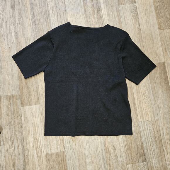 Vtg Embroidered Floral Sweater Womens S Black White Short Sleeve Wearable Art - Picture 5 of 8